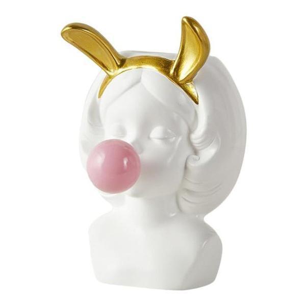 Cute Girl Blowing Bubbles Rabbit Cat Ears Vase Planter