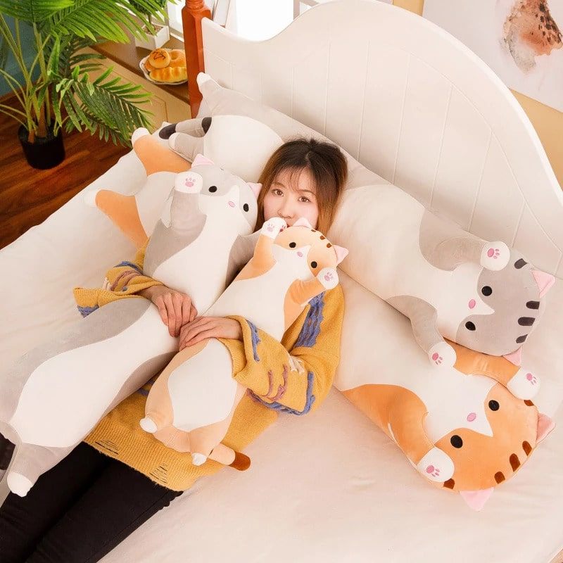 Cute Cat Long Plush Pillow PeekWise