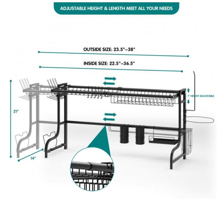 HOME & GARDEN™ ADJUSTABLE DISH DRAINER KITCHEN ORGANIZER