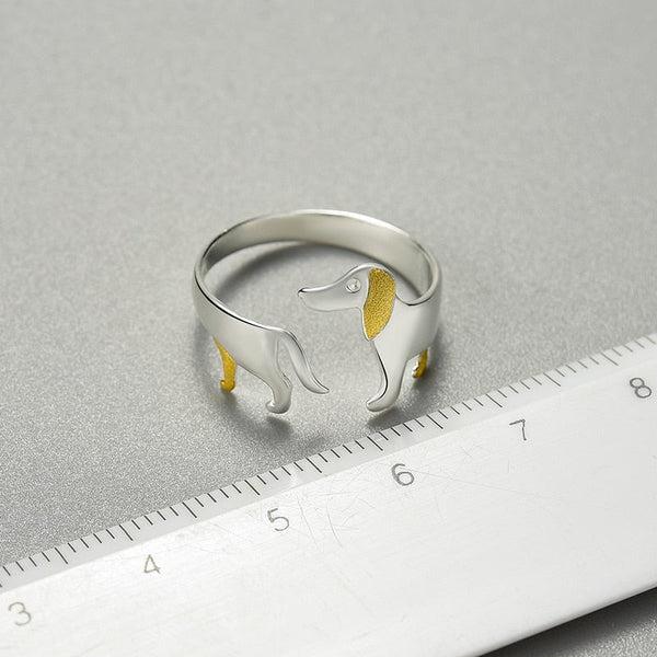 Dachshund Dog 925 Silver Adjustable Ring