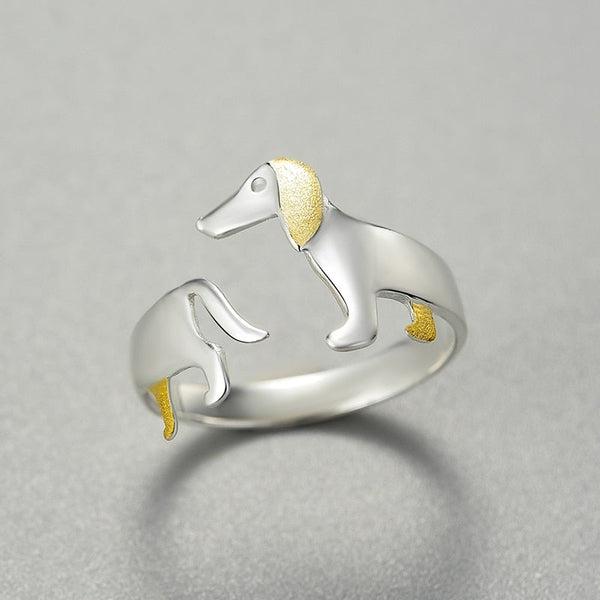 Dachshund Dog 925 Silver Adjustable Ring