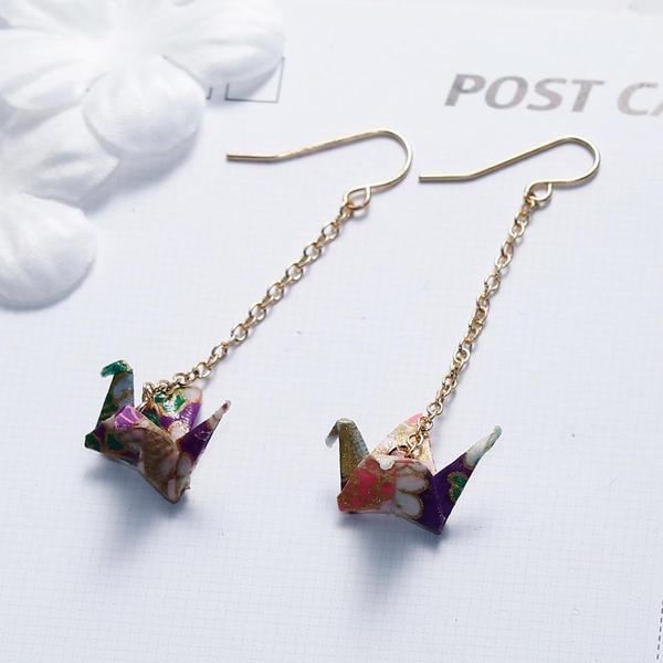 Dangling Origami Crane Earrings