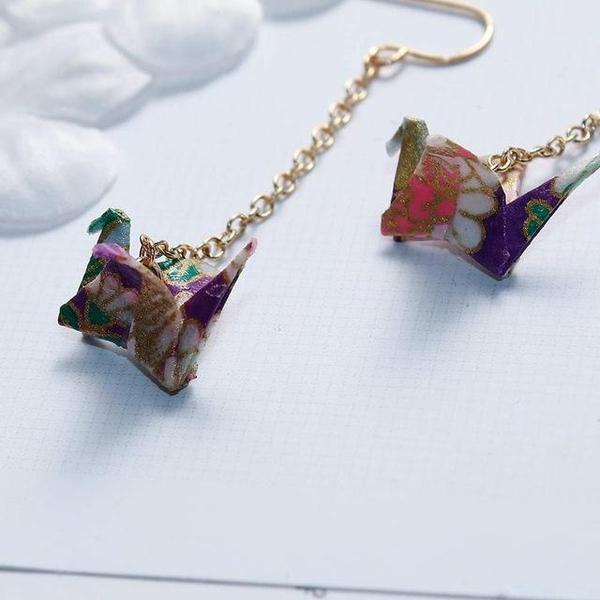 Dangling Origami Crane Earrings