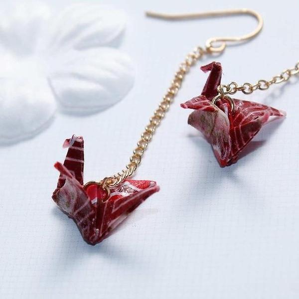 Dangling Origami Crane Earrings