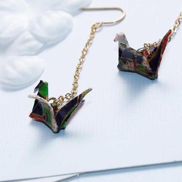 Dangling Origami Crane Earrings