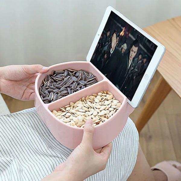 Double Dish Snack Bowl with Mobile Holder