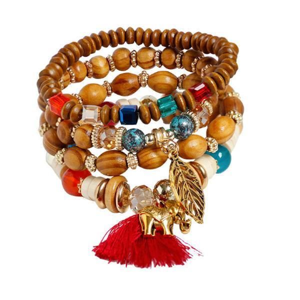 Elephant Wooden Beads Bracelet (Set of 4)