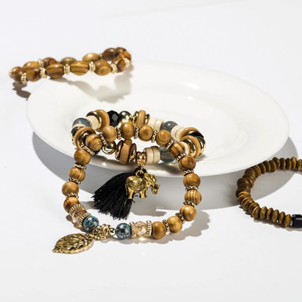 Elephant Wooden Beads Bracelet (Set of 4)