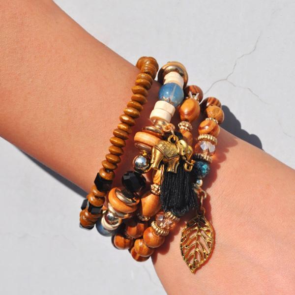 Elephant Wooden Beads Bracelet (Set of 4)