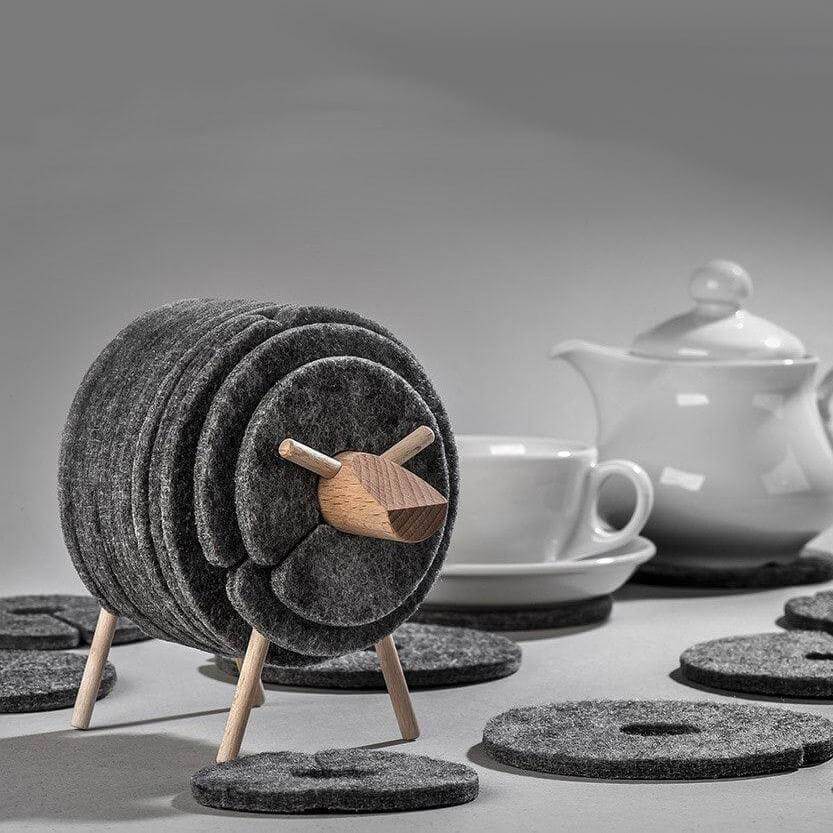 Felt Sheep Coaster Set Pieces PeekWise