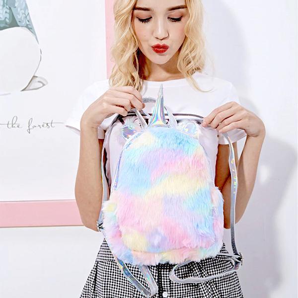 Fluffy Rainbow Unicorn Backpack