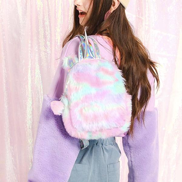 Fluffy Rainbow Unicorn Backpack