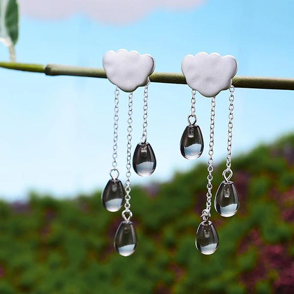 Gemstone Raindrop Cloud Earrings (Various Gems)