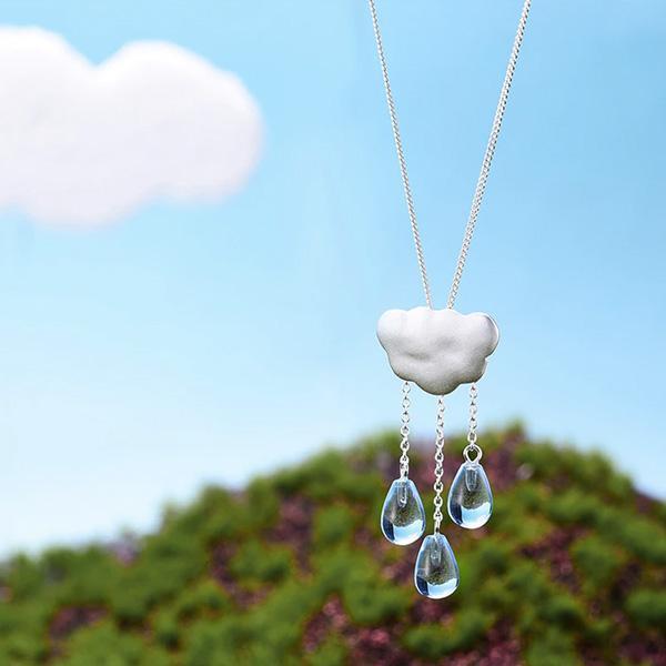 Gemstone Raindrop Cloud Necklace (Various Gems)