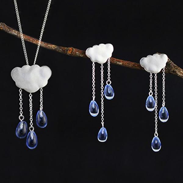 Gemstone Raindrop Cloud Necklace (Various Gems)