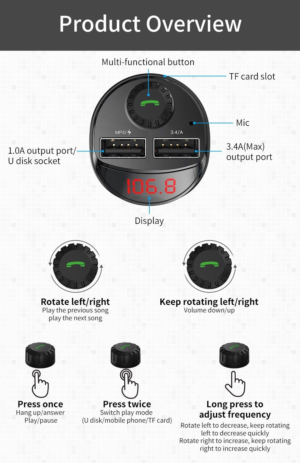 5 in 1 Bluetooth FM Transmitter