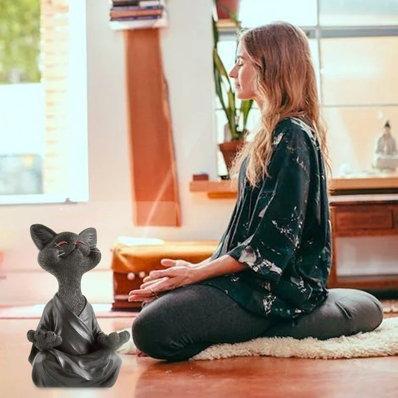 Whimsical Buddha Cat Figurine