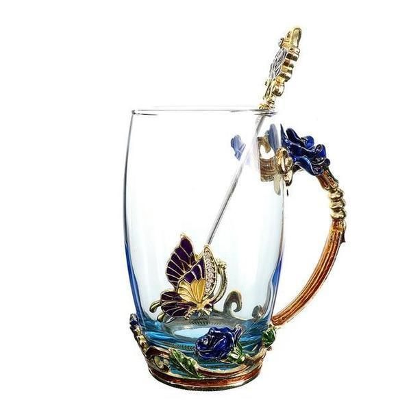 Handmade Enamel Butterfly Rose Cup