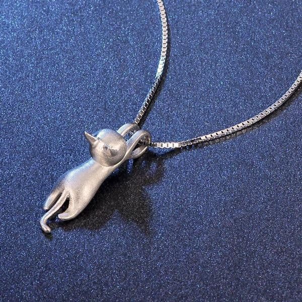 Hanging Cat 925 Silver Necklace