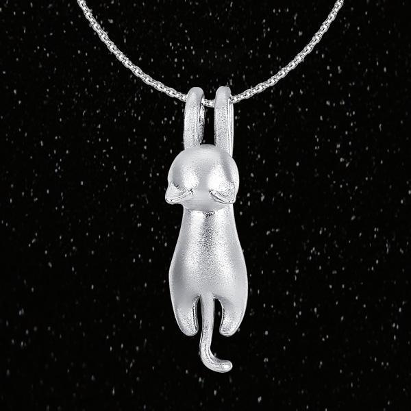 Hanging Cat 925 Silver Necklace