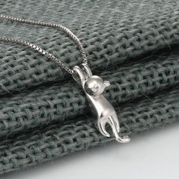 Hanging Cat 925 Silver Necklace