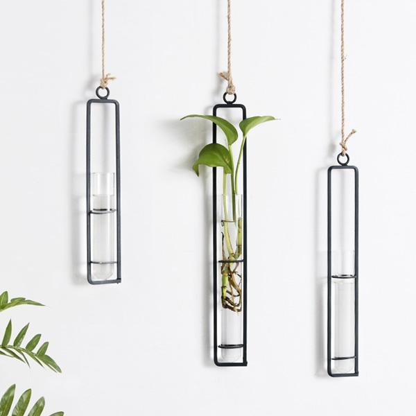 Hanging Glass Tube Plant Terrarium with Iron Frame