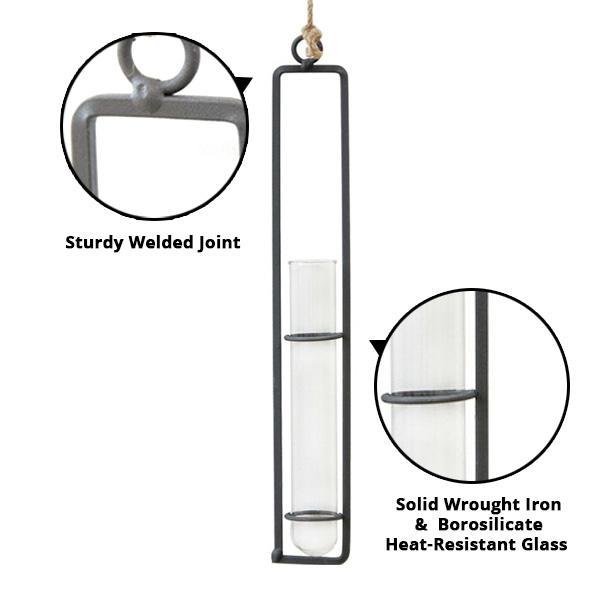 Hanging Glass Tube Plant Terrarium with Iron Frame