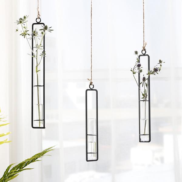 Hanging Glass Tube Plant Terrarium with Iron Frame