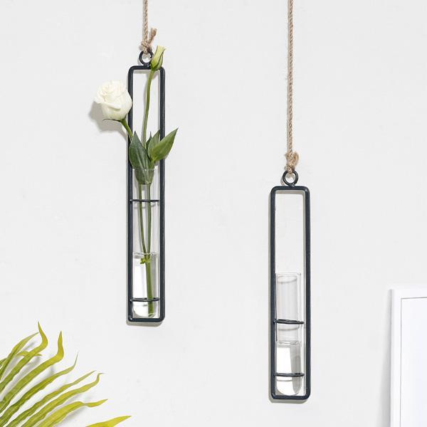 Hanging Glass Tube Plant Terrarium with Iron Frame