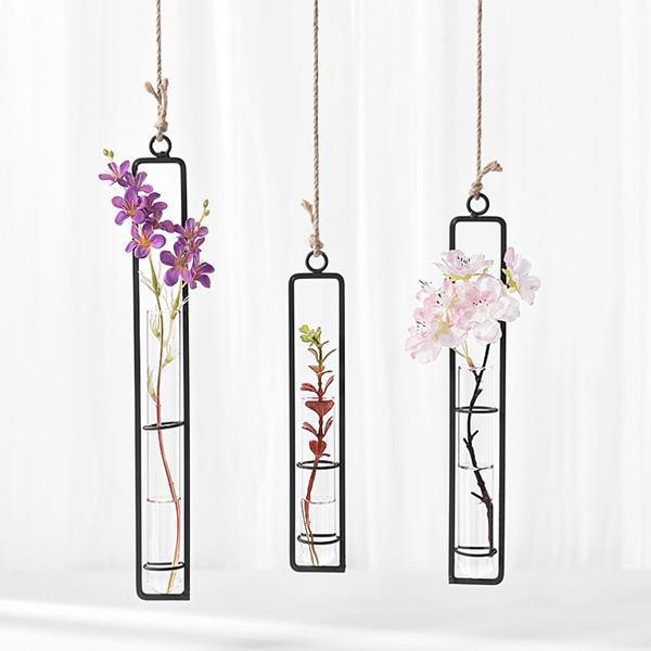 Hanging Glass Tube Plant Terrarium with Iron Frame