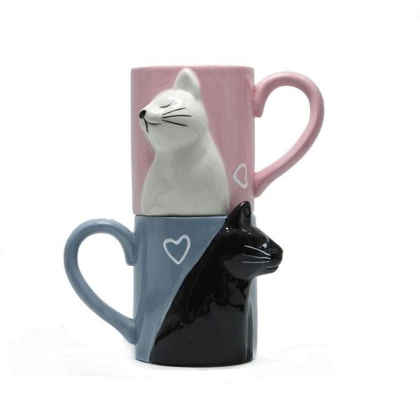 Kissing Cats Ceramic Couple Mugs (Set of 2)