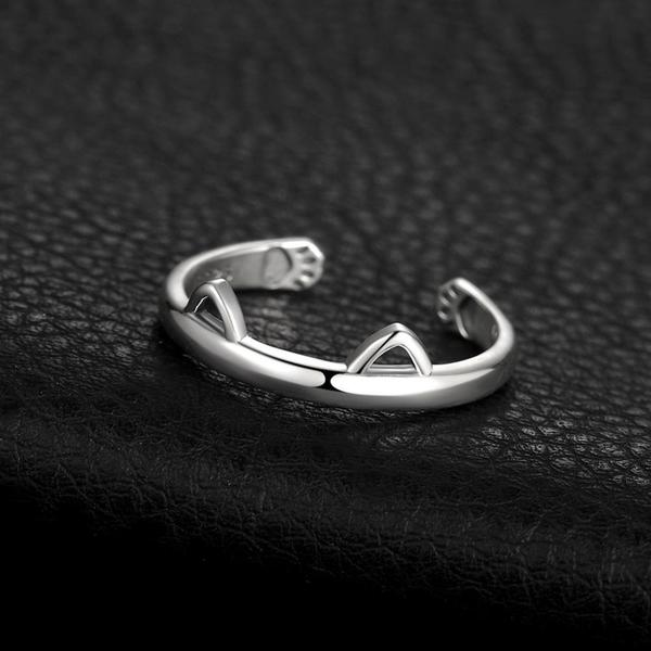 Kitty Ear Paw Hug 925 Silver Ring