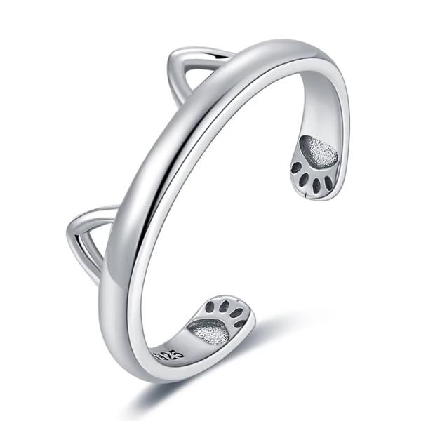 Kitty Ear Paw Hug 925 Silver Ring