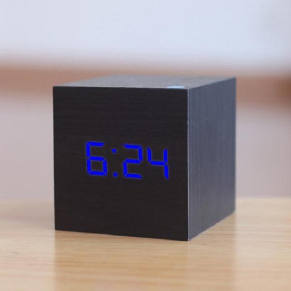 LED Wooden Cube Alarm Clock