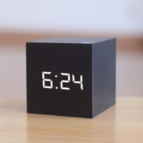 LED Wooden Cube Alarm Clock