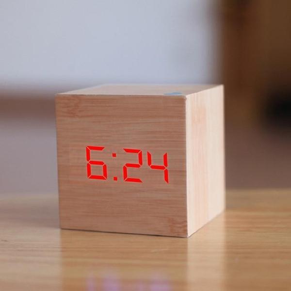 LED Wooden Cube Alarm Clock