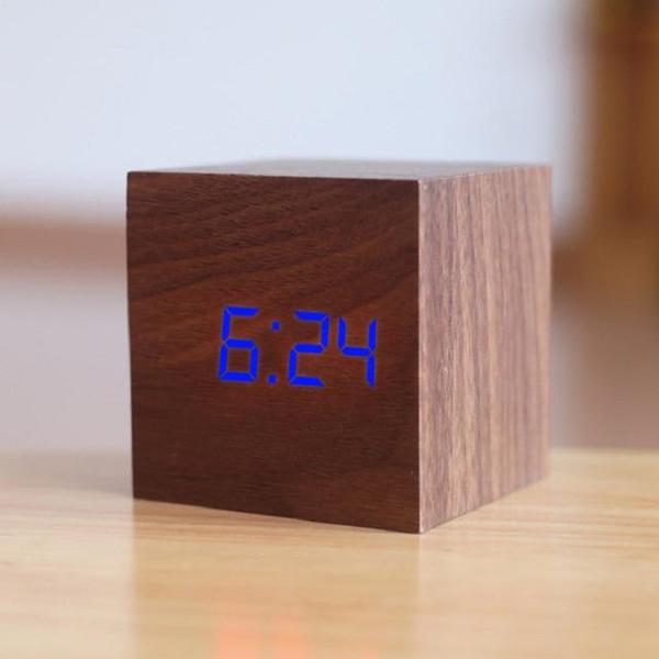 LED Wooden Cube Alarm Clock