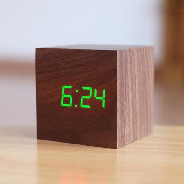 LED Wooden Cube Alarm Clock