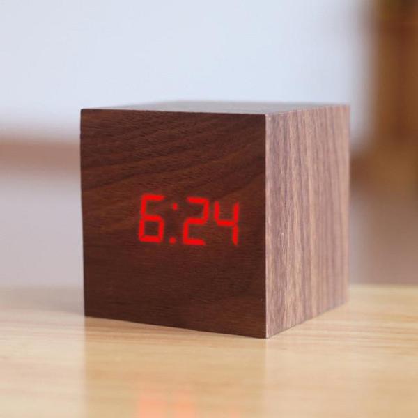 LED Wooden Cube Alarm Clock