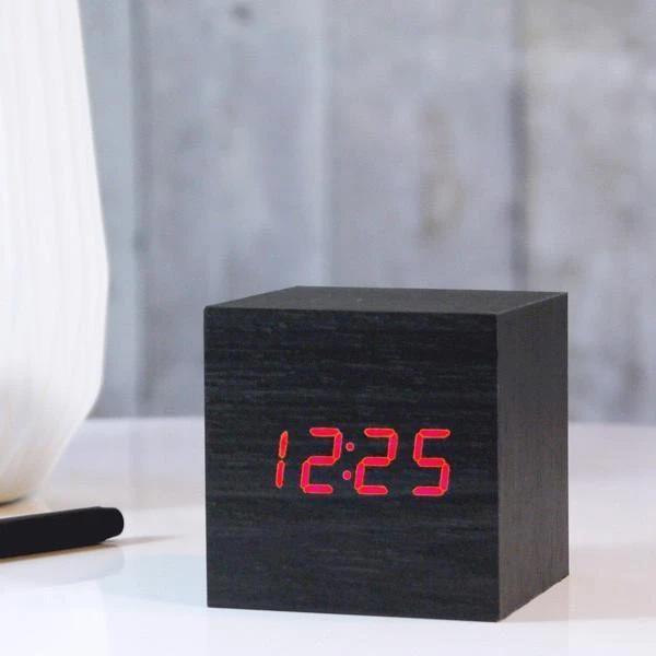 LED Wooden Cube Alarm Clock