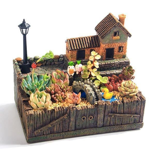 Lighted Terrace House Succulent Planter