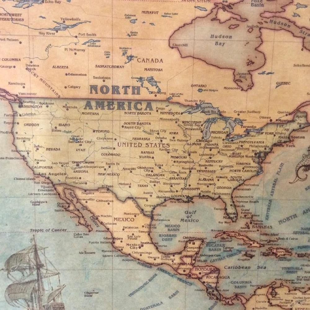 Ocean Sea Vintage World Map - PeekWise