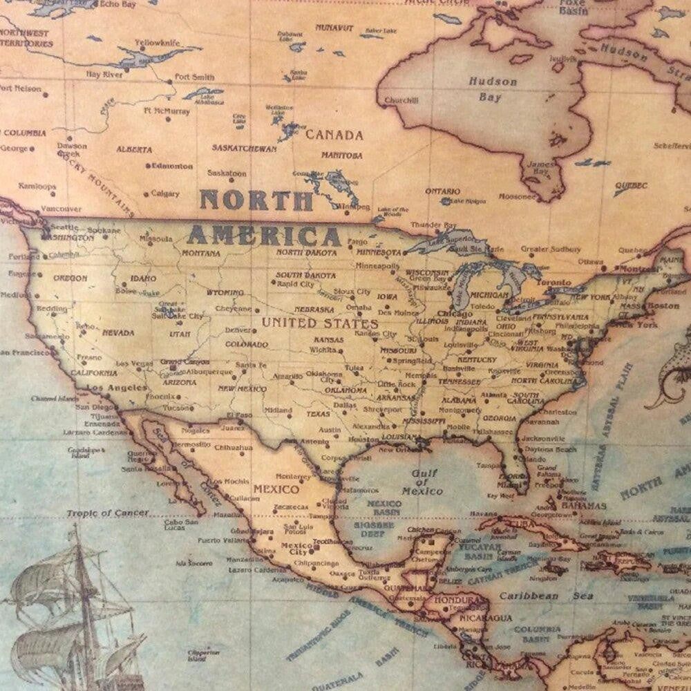 Ocean Sea Vintage World Map - PeekWise