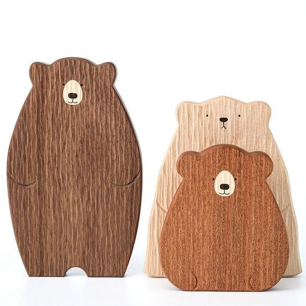 Papa Baby Mama Bear Wooden Serving Plate Cutting Board