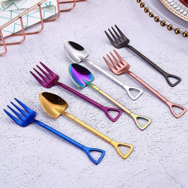 Pitchfork and Shovel Shaped Dessert Cutlery