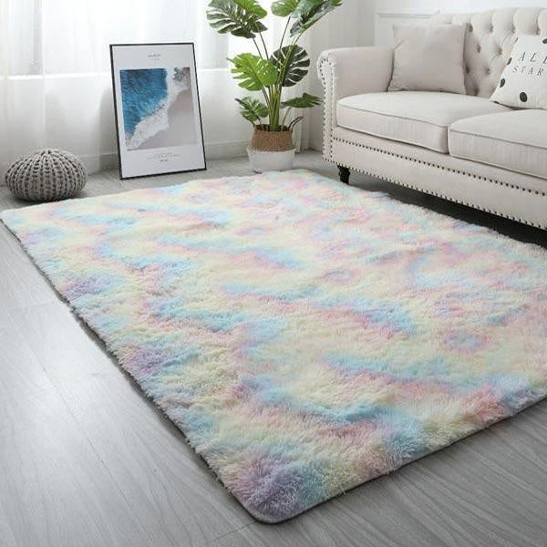 Plush Rainbow Colorful Fur Rug