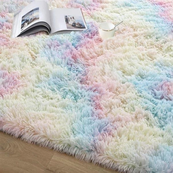 Plush Rainbow Colorful Fur Rug