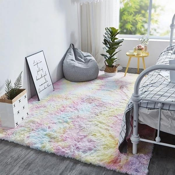 Plush Rainbow Colorful Fur Rug