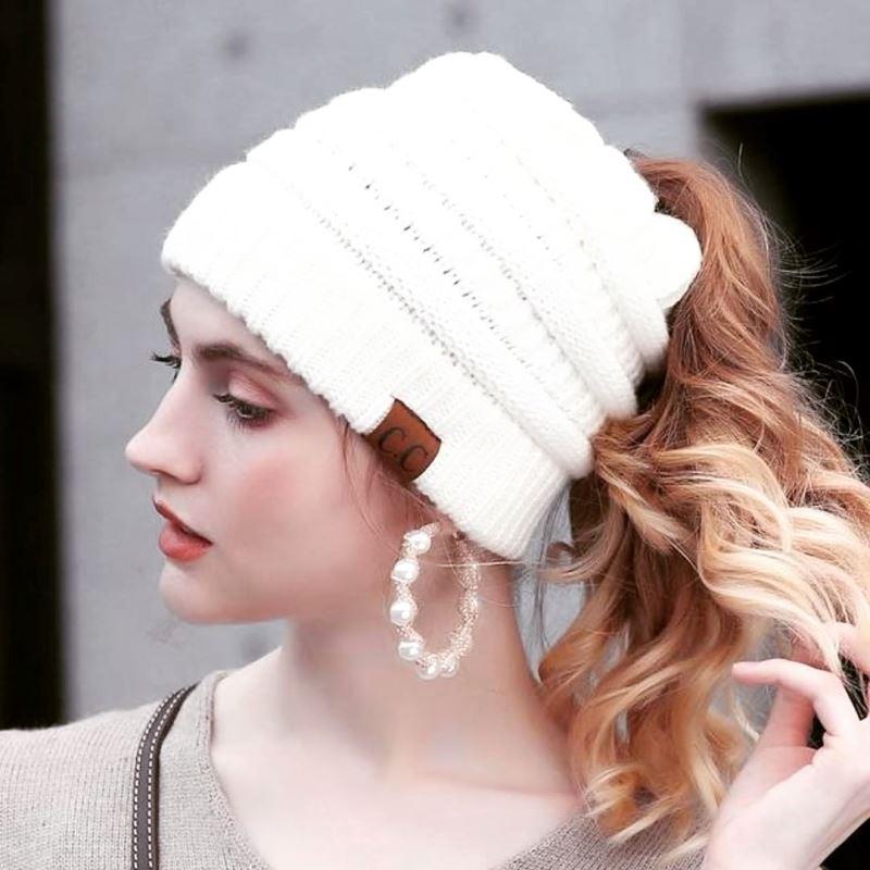 Soft Knit Ponytail Beanie Hat