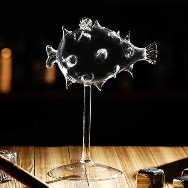 Pufferfish Shaped Cocktail Glass With Glass Straw